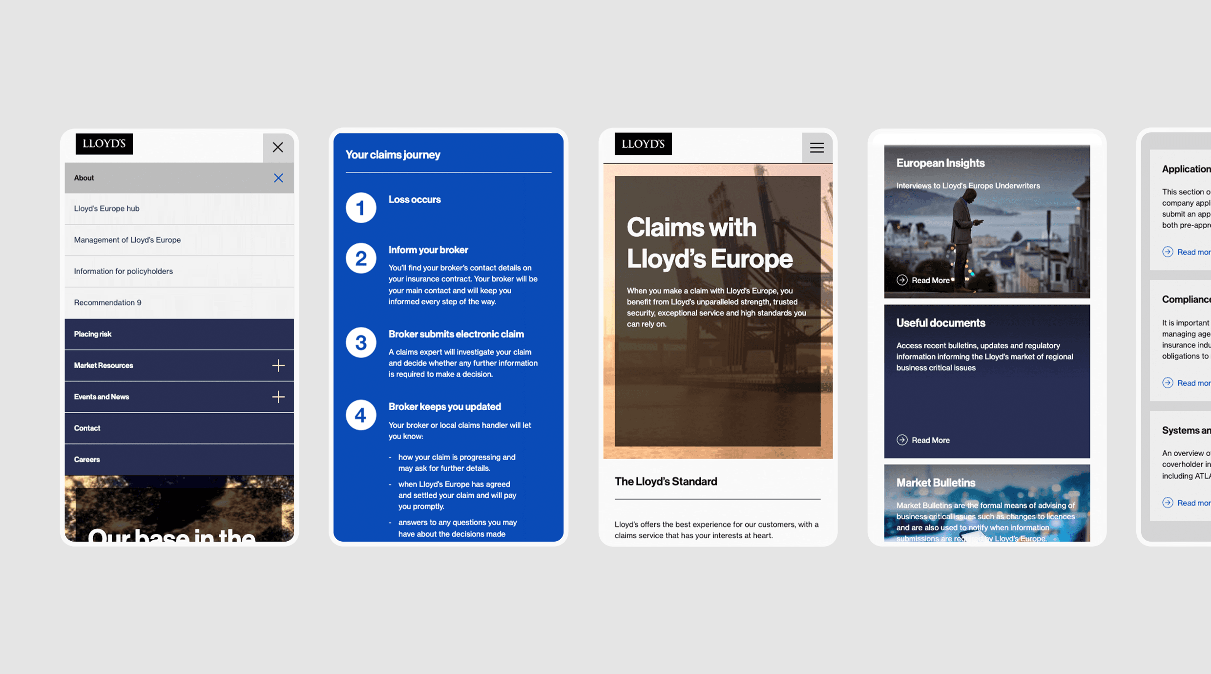 Mobile screen shots of Lloyds Europe site